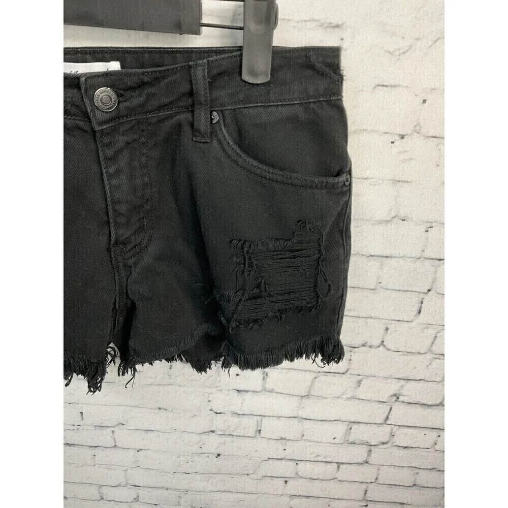 KanCan Womens Black Distressed Cutoff Shorts Cotton Pockets Size S T2